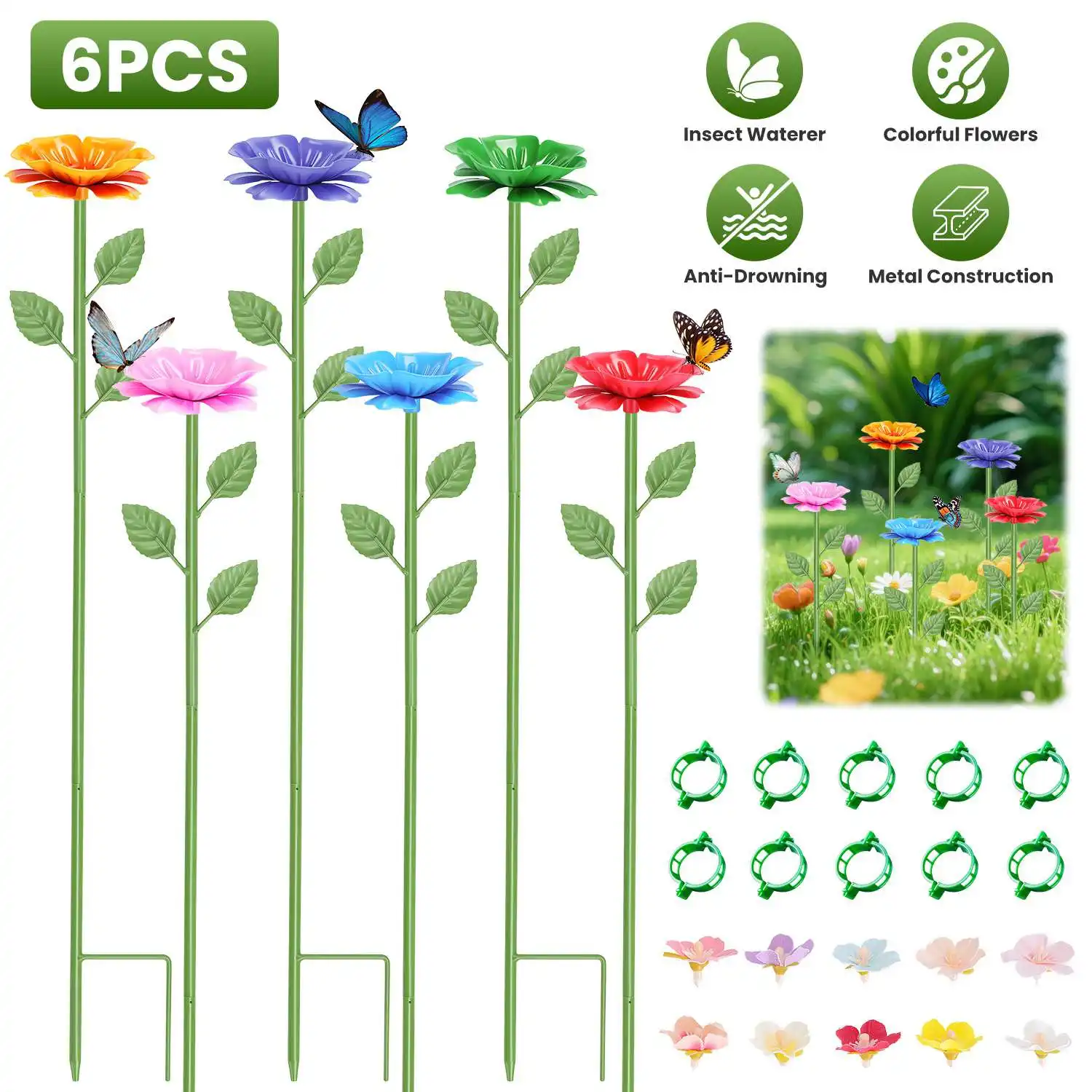 Outdoor Pollinator Water Stakes, Flower Design Bee