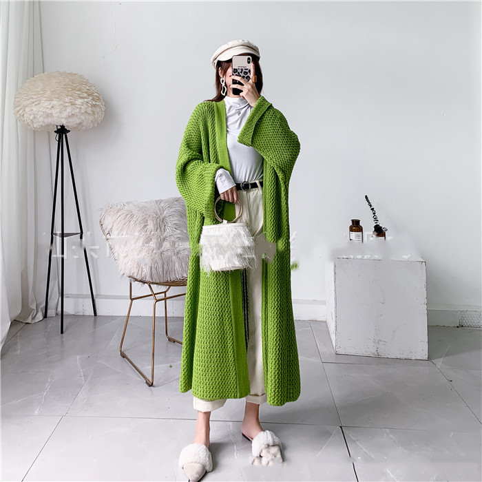 Lazy Loose Large Size Long Large Sweater Cardigan Coat Thick Knit