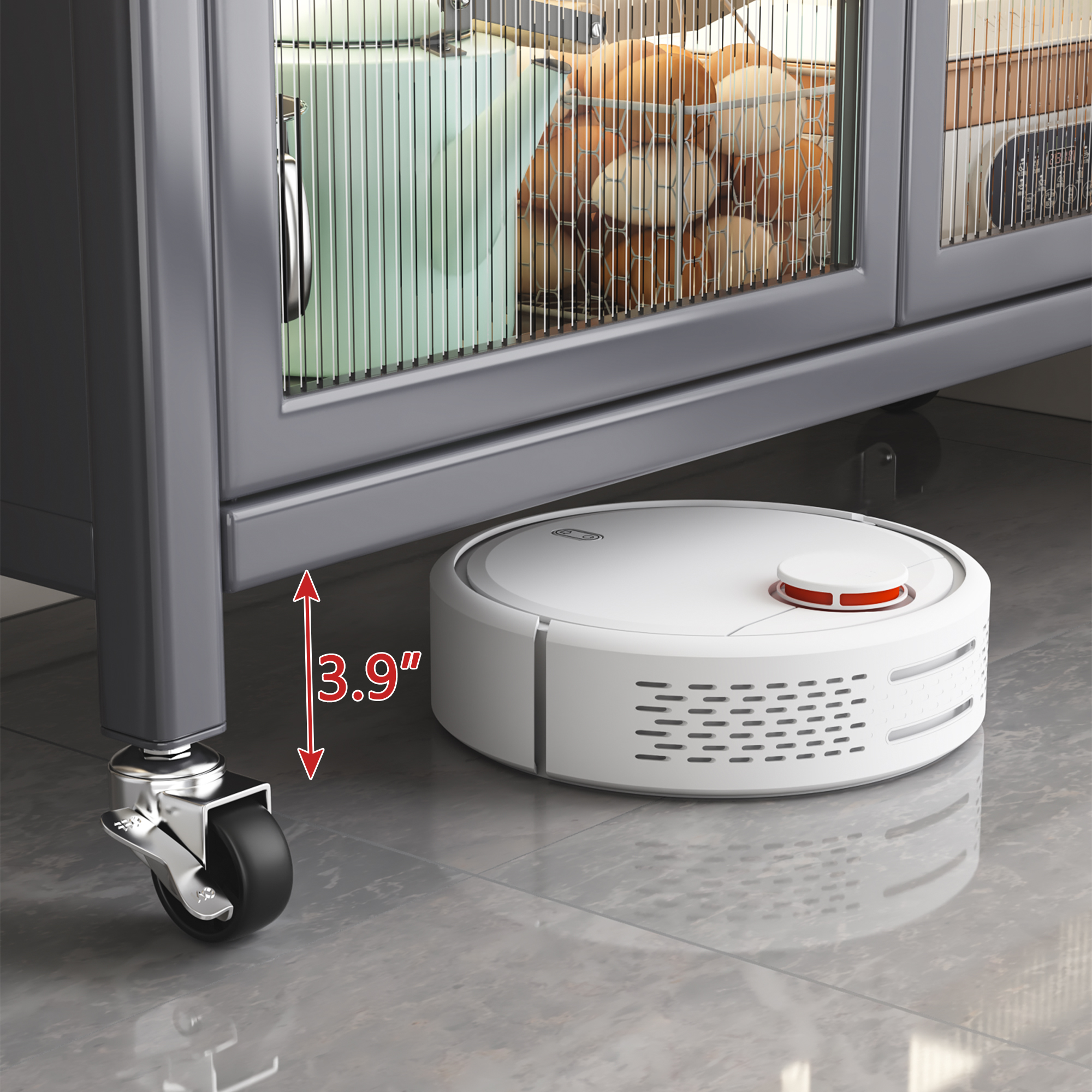 Grey Open Kitchen Storage Cabinet, Floor-to-Ceiling Multilevel Microwave Shelving Unit & Side Cabinet For Bowls, Grey 7