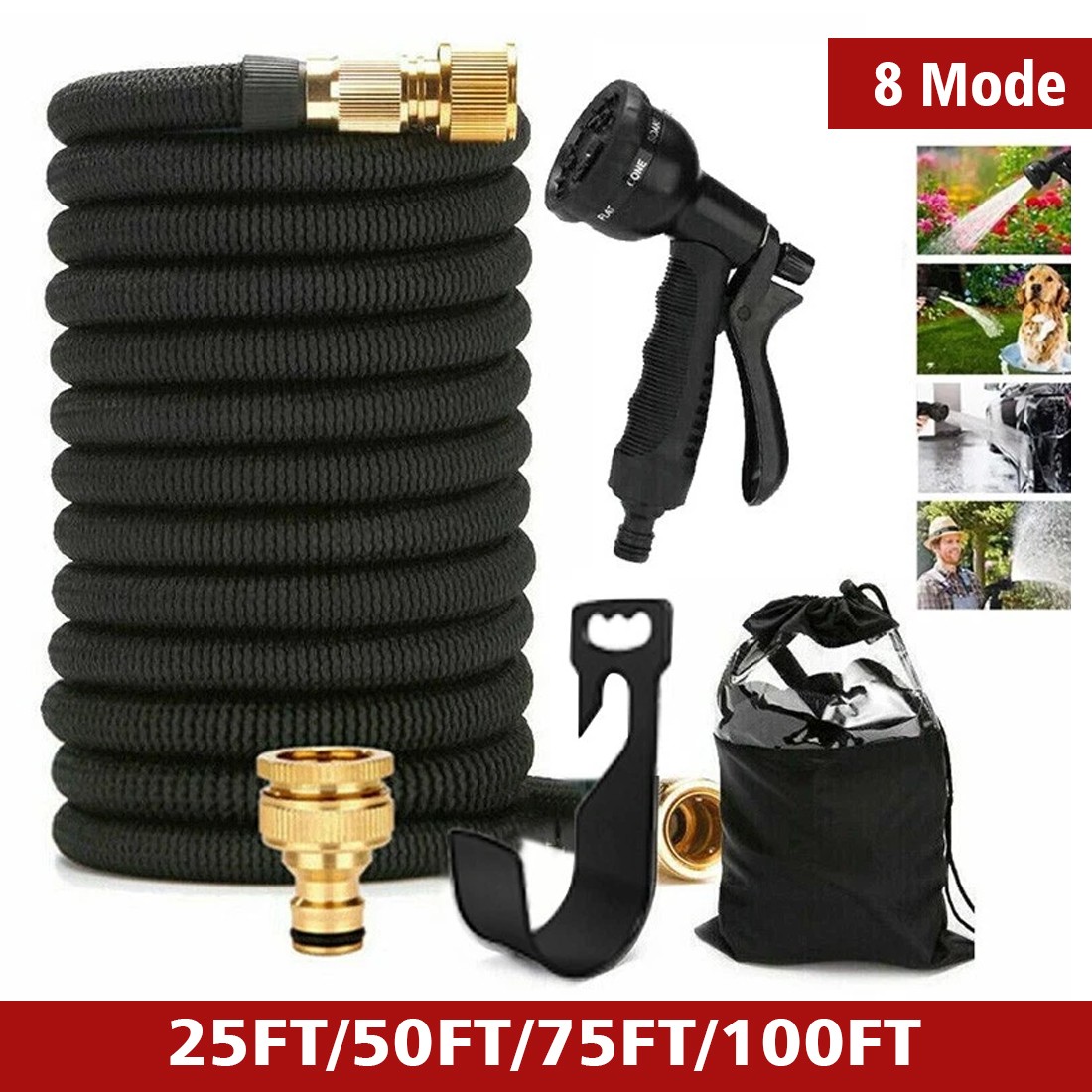 Heavy Duty 25-100FT Expandable Garden Hose Pipe Flexible With Water Spray Gun UK