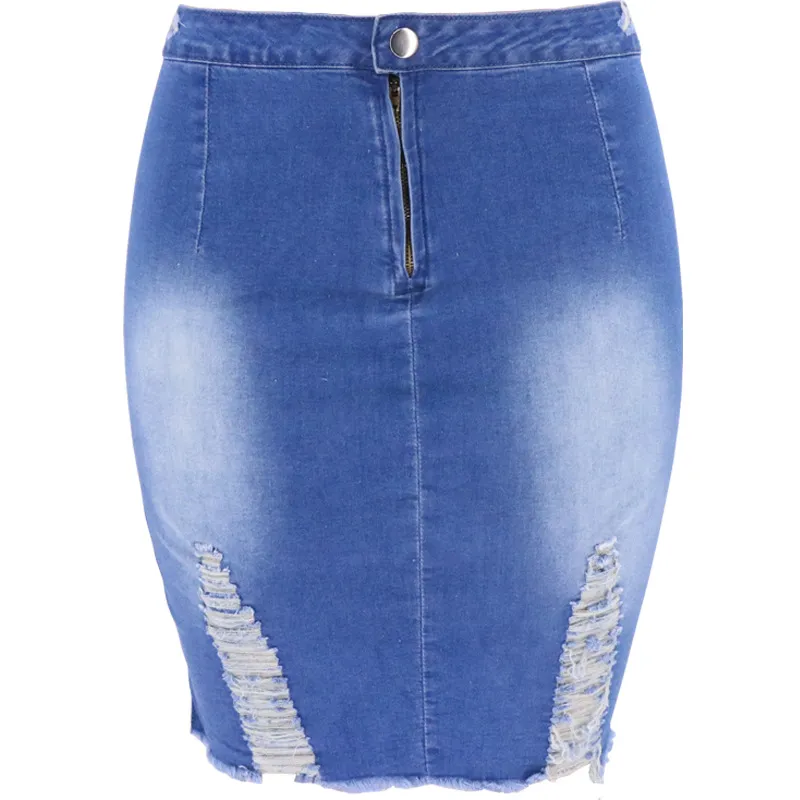 Ripped Bag Hip Skirt Women Denim - Dark Blue