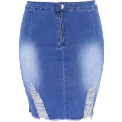 Ripped Bag Hip Skirt Women Denim - Dark Blue - View 1