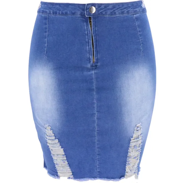 Ripped Bag Hip Skirt Women Denim Dark Blue - Shop at LoveMi