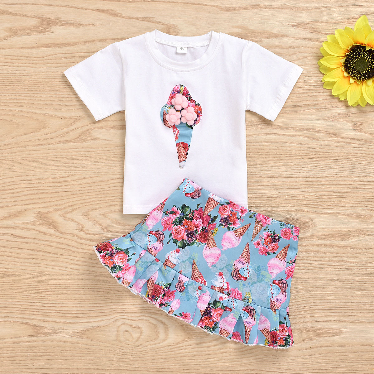 Two-piece Ice Cream Printed Short-sleeved Fishtail Skirt