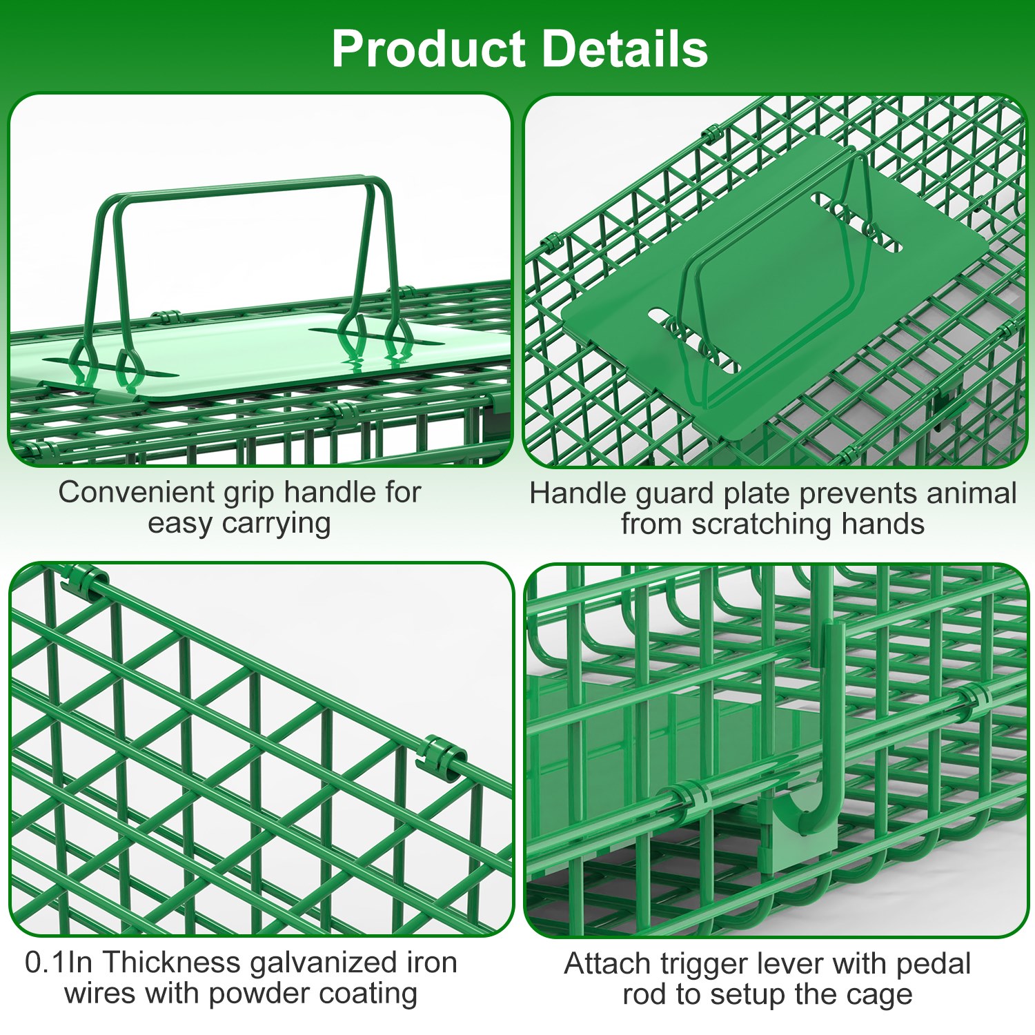 32in 2 Door Live Animal Cage Trap With Glove Green For Animals Under 12LBS Easy To Setup Humane Galvanized Iron Trap Cage For Rabbits Groundhogs Skunk Opossums Nutria Stray Cats 10