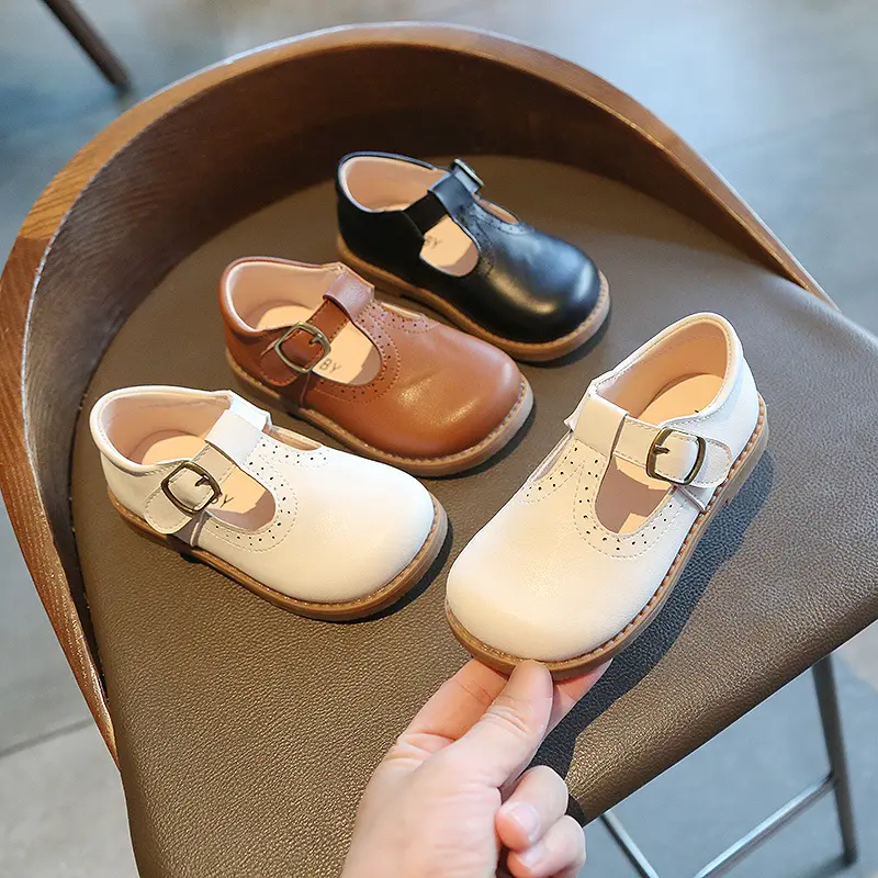 Children's British Style Leather Shoes, Soft-soled Velcro