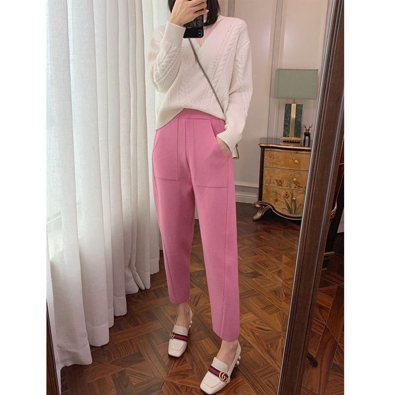 Title 1, Thick Wool Knit Ladies Carrot Pants Versatile