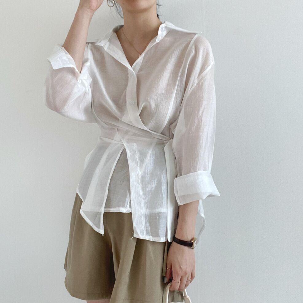 Title 1, Irregular Buttoned Lapel Shirt Women Temperament