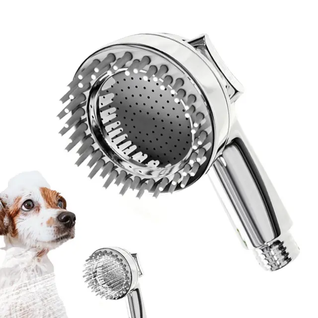 Dog Shower Attachment 2 In 1 Shower Hose Attachment Dog Bathing Soft Silicone Comb Teeth Ergonomic Grip For Dog Bath Accessories Silver - Shop at LoveMi