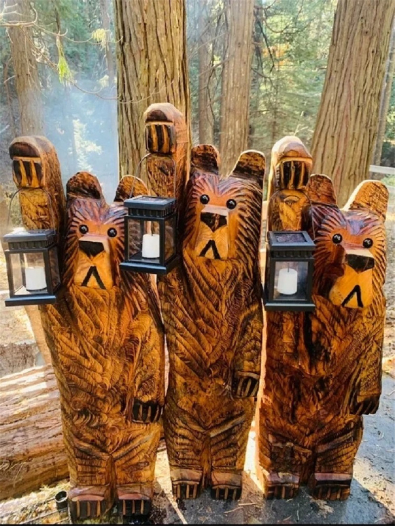 Cedar Carving Bear Resin Ornament Holding Lamp — foto 4
