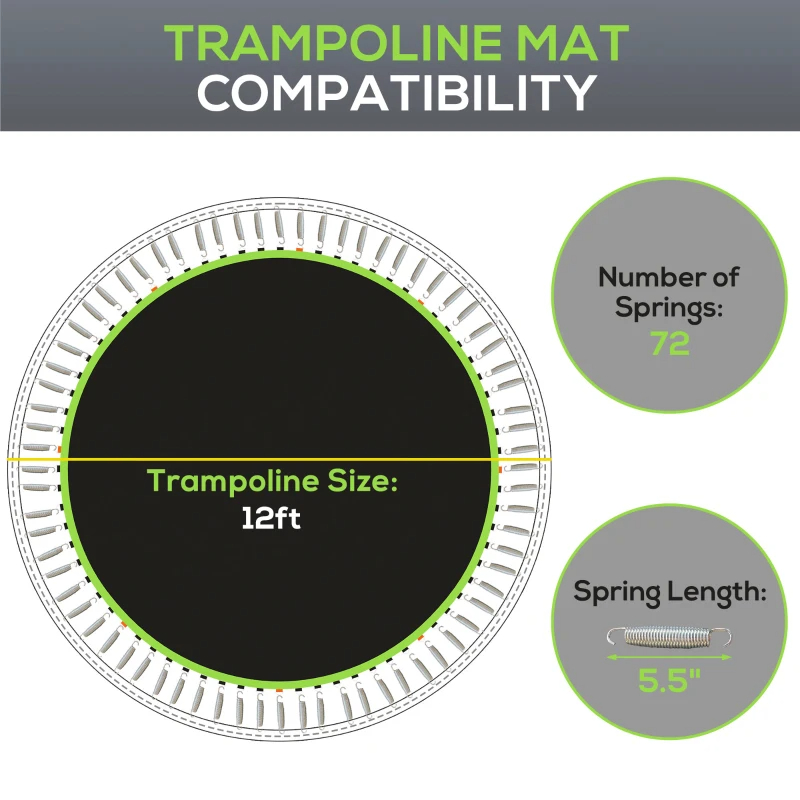 Trampoline Replacement Mat, Fits Trampoline W 72 V-Hooks &  Springs Spring & Frame Not Included  Green