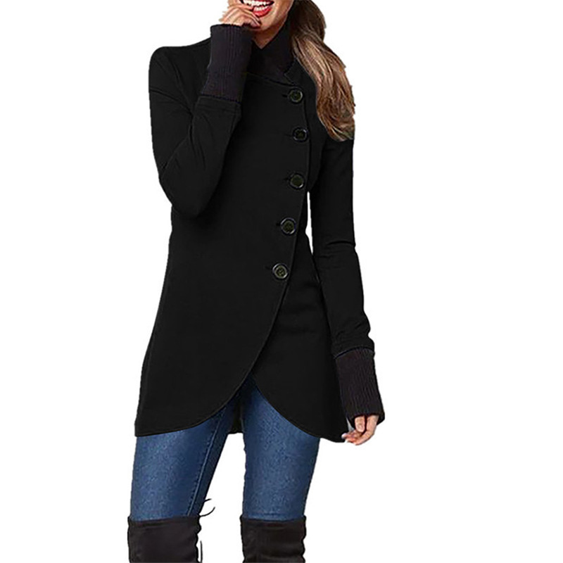 Single breasted Panelled Hem Slit Long sleeved Jacket Black - Shop at LoveMi