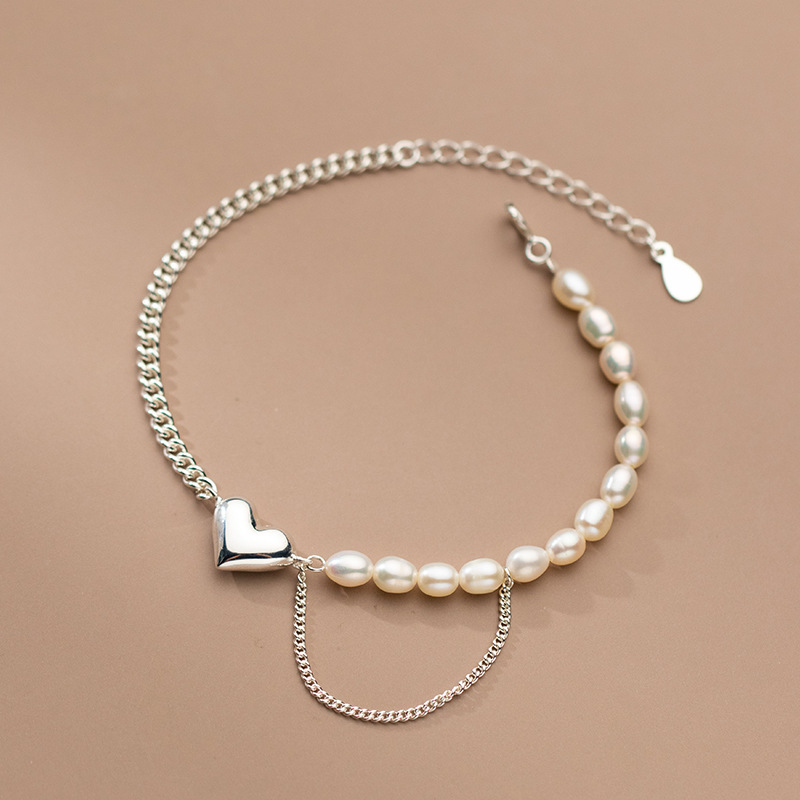 Title 4, Zilveren Love Pearl Ketting Armband Hartvorm Si...