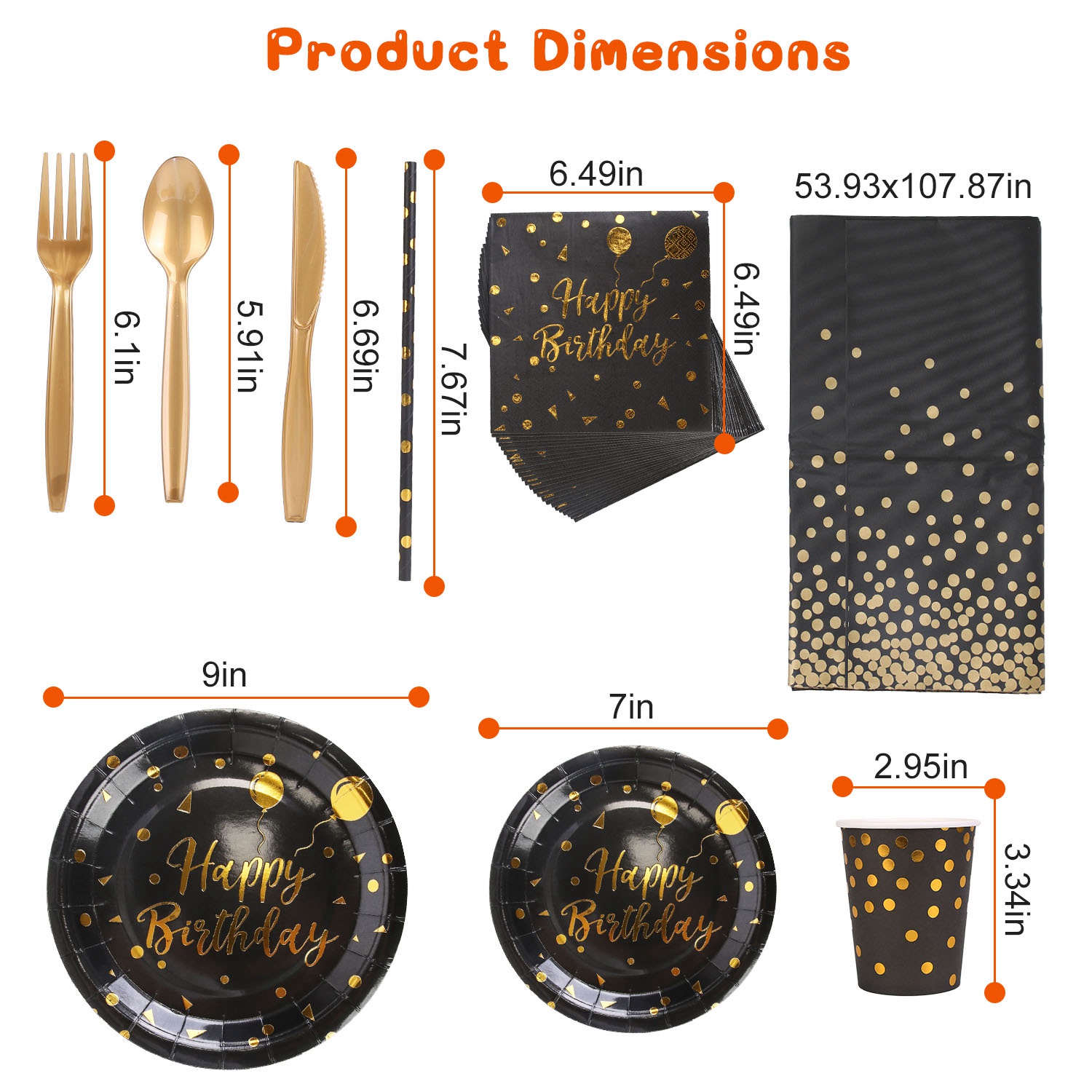 201 pièces fournitures de fête d'anniversaire en or noir pour 25 invités ensemble de – Image 2