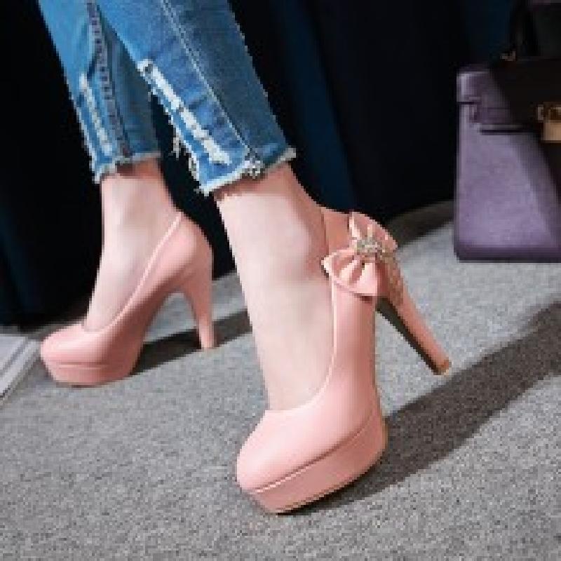 High heeled Small Size Waterproof Platform Lazy Shoes Pink - Shop at LoveMi