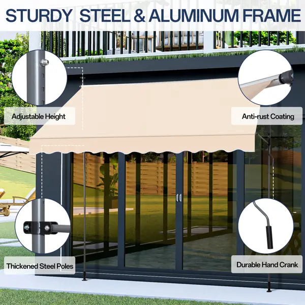 300x120x200-300 Cm, Khaki, Support Canopy, Polyester Fabric, Aluminum-iron Frame, Retractable