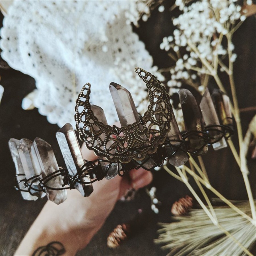 Crystal Crown Tiara Natural Stone Grey Hair Accessory Flat31 - Shop at LoveMi