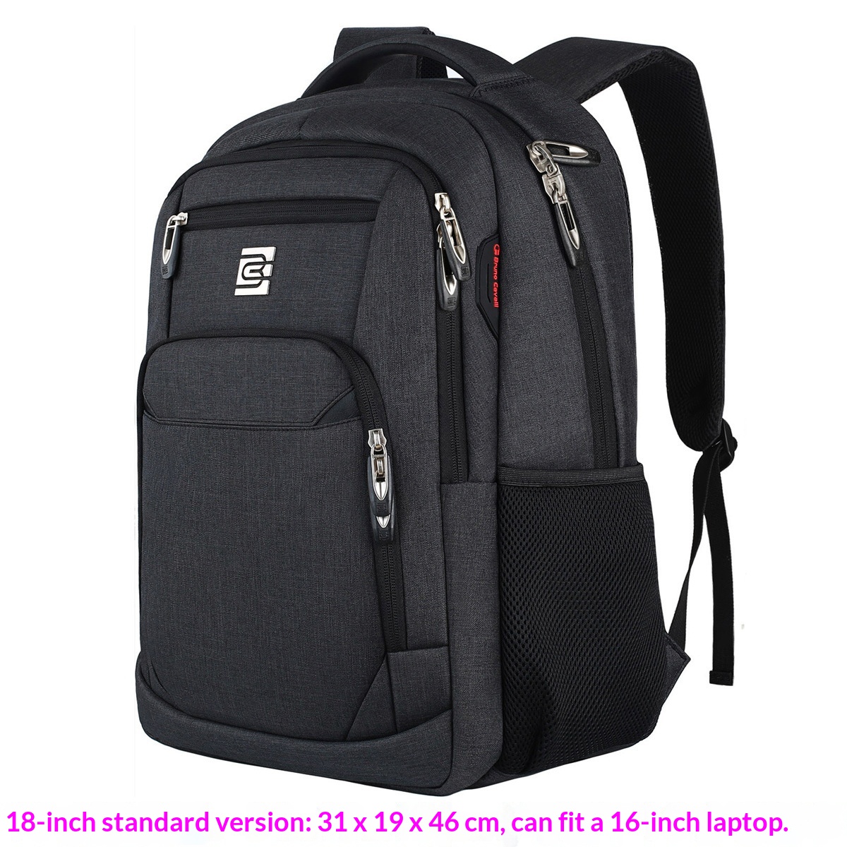 BC Men's Business Backpack Oxford Cloth Waterproof 16 Inch Large Capacity Multifunctional Computer Backpack Student Backpack Women's Black Standard Edition16-in
