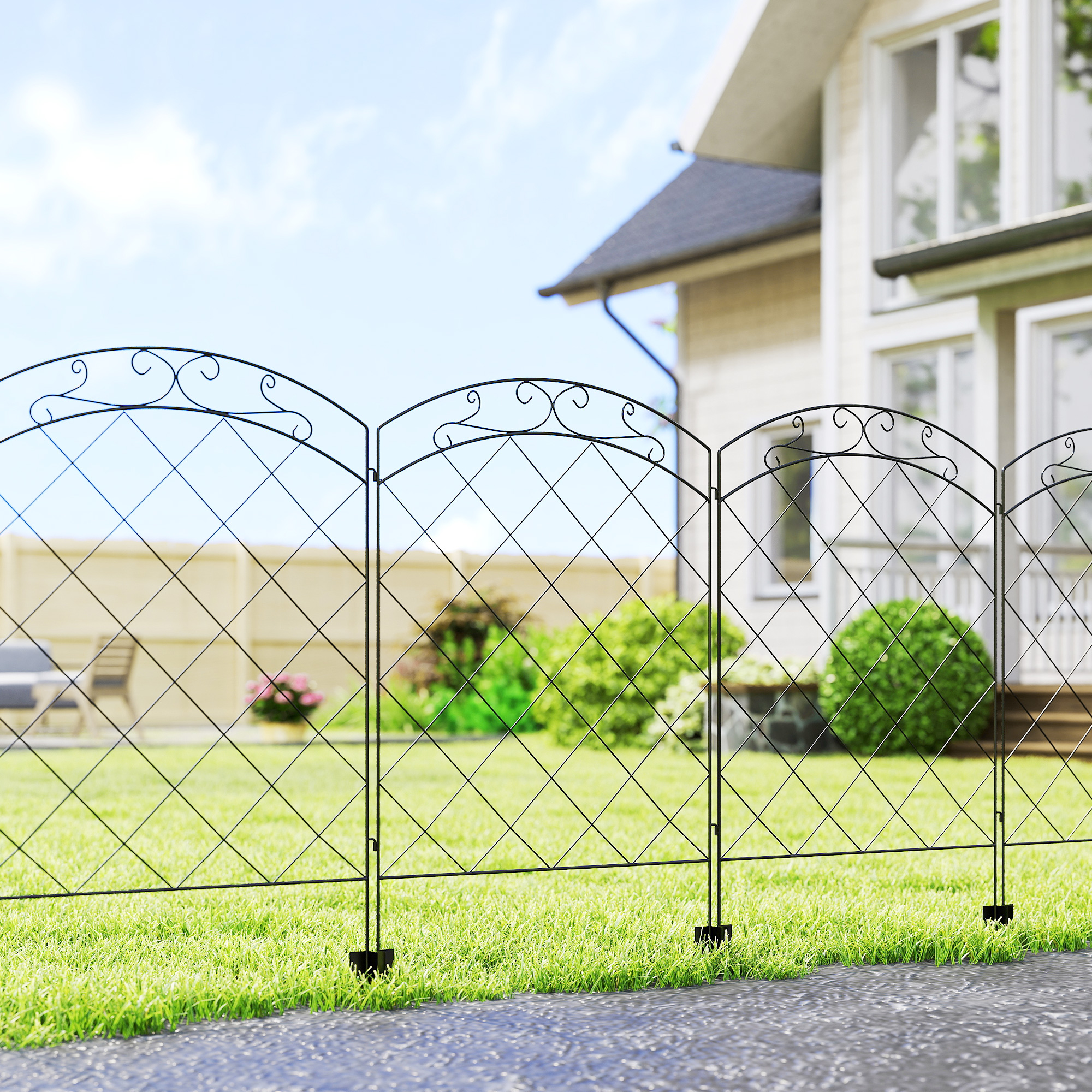 Steel Decorative Outdoor Pole Fence Board Set 4-piece Black-120.5x93x7 — image 3
