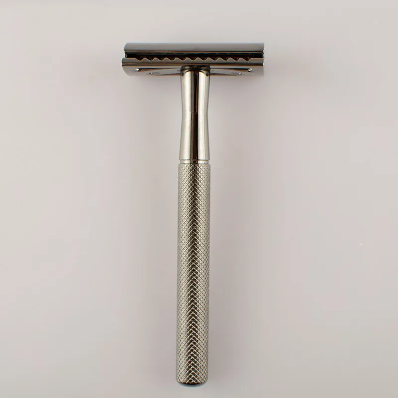 Retro Double-sided Razor With Diamond Pattern And Chrome-plated Handle - Black