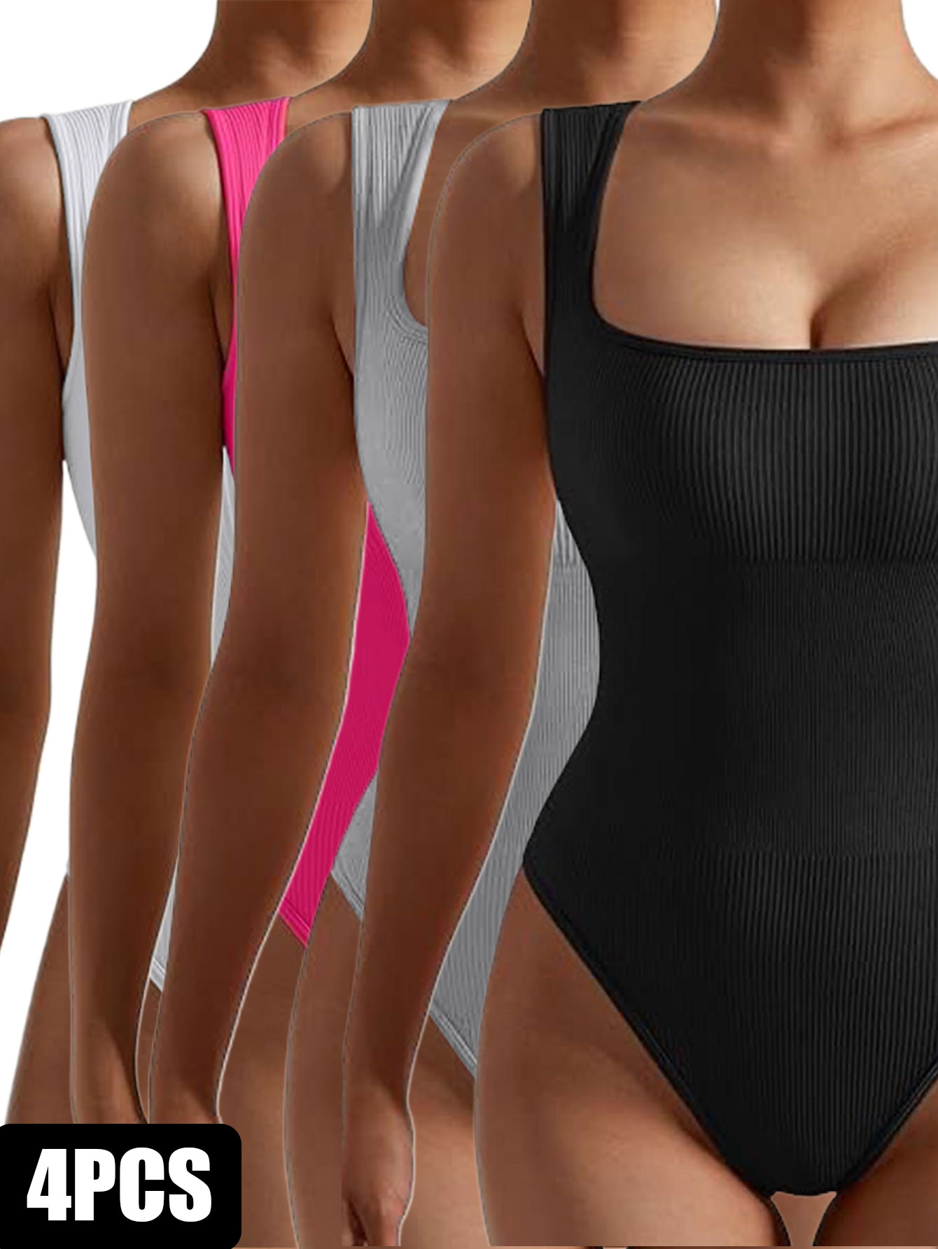 4 Pack Women Jumpsuit Workout Romper Short Sleeve Gym One Piece Bodycon Unitards Tummy Control Yoga Bodysuit 4Pack4 M - Shop at LoveMi