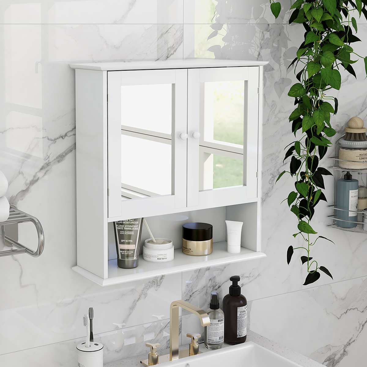 Bathroom Wall Cabinet With Double Mirror Doors And Shelves — foto 3