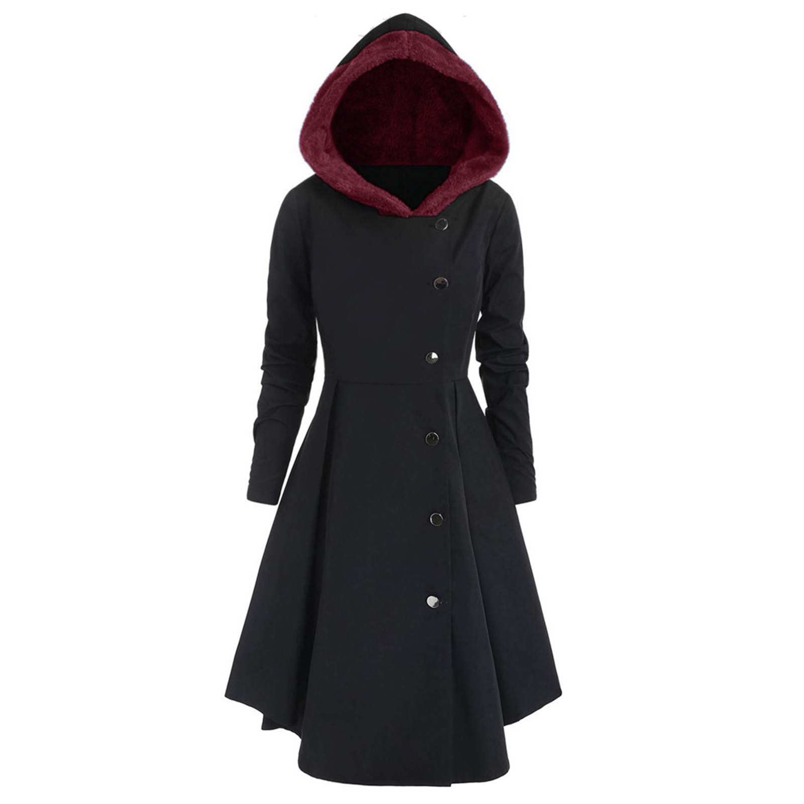Bombshell Christmas Trench Women's Long Hooded Coat Woman Black Red - Shop at LoveMi