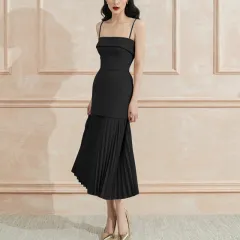 Long Skirt High-quality Temperament Pleated Slim Dress - Black - View 1