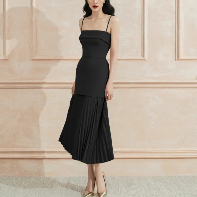 Long Skirt High quality Temperament Pleated Slim Dress Black - Shop at LoveMi