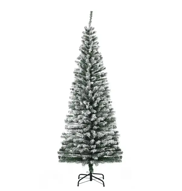 HOMCOM 6ft Artificial Snow Flocked Christmas Tree With Foldable Steel Stand Home Indoor Decoration Green