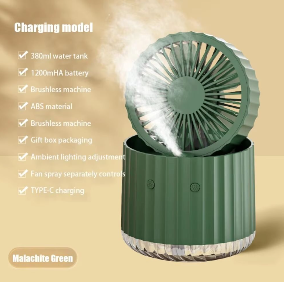 Rechargeable Mist Spray Fan 3 Speeds Portable USB Fan With 5 Blades