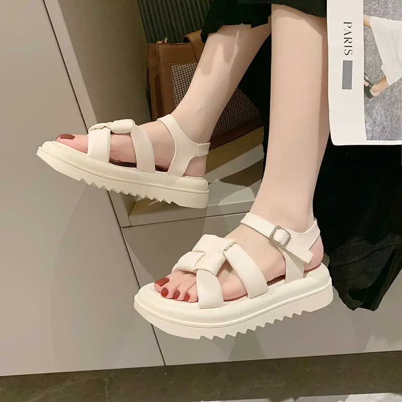 Vintage Weave Women's Sandals New Summer Trendy Internet Celebrity Super Hot Comfortable Platform With Skirt Solid Color Shoes