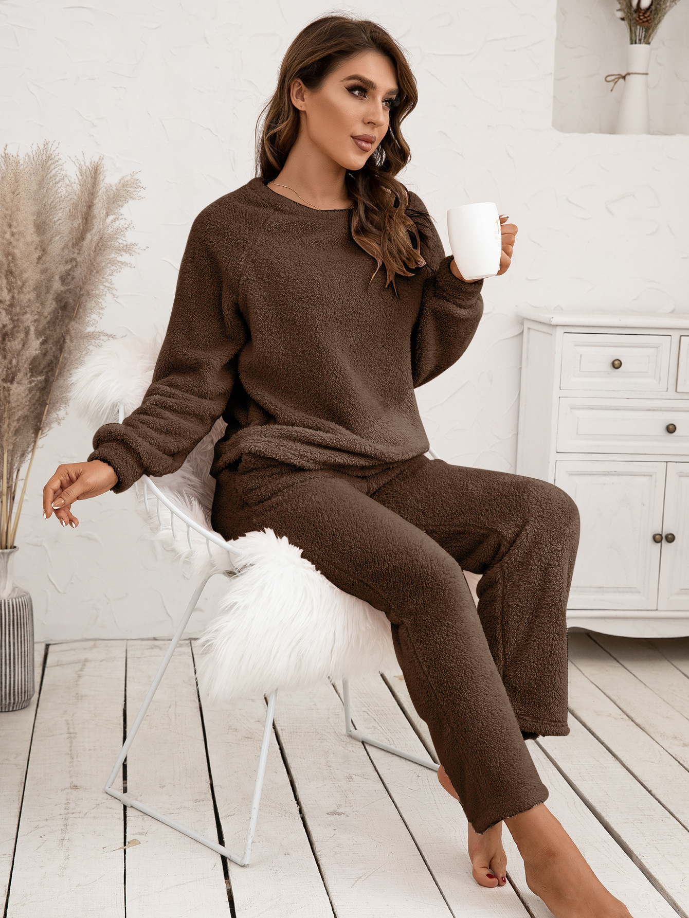 Loose Casual Home Wear Double-sided Plush Two-piece Suit