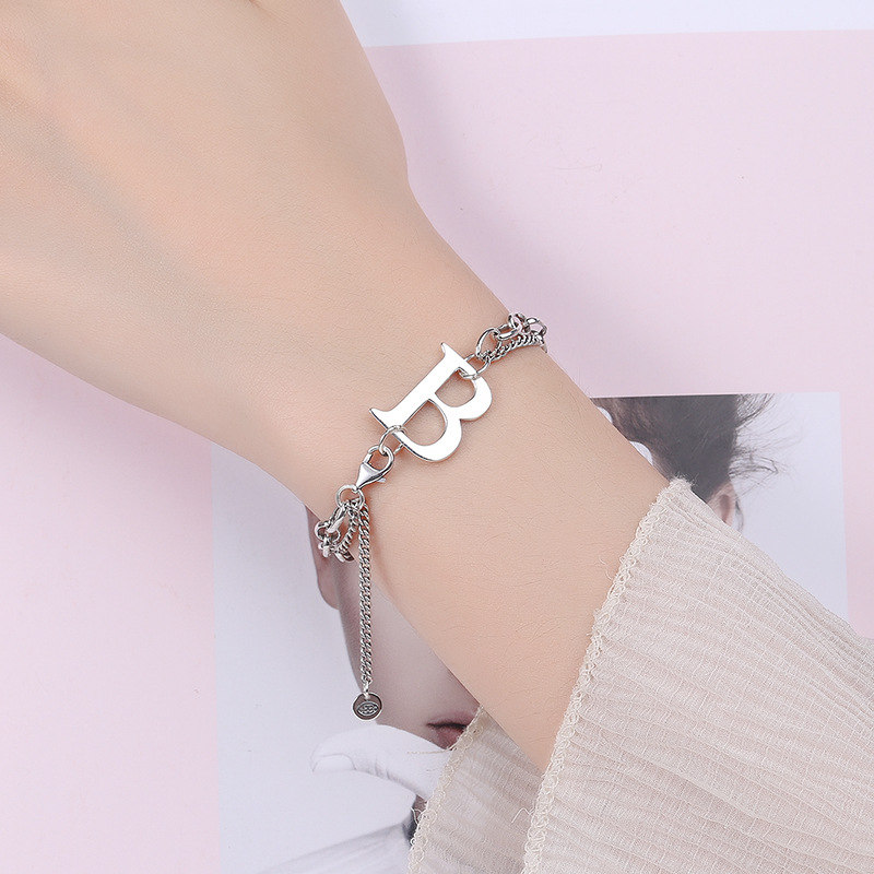 Fashion B Letter Double Chain Sterling Silver Bracelet