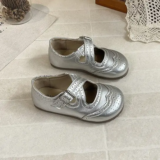 Girls' Student Loafers, Breathable Children's Leather Shoes, Block British Style Single Shoes