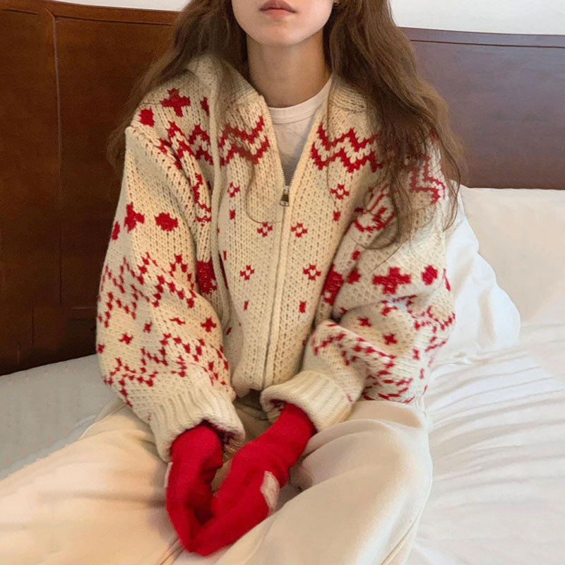 Hooded Knitted Thickened Sweater Coat Women