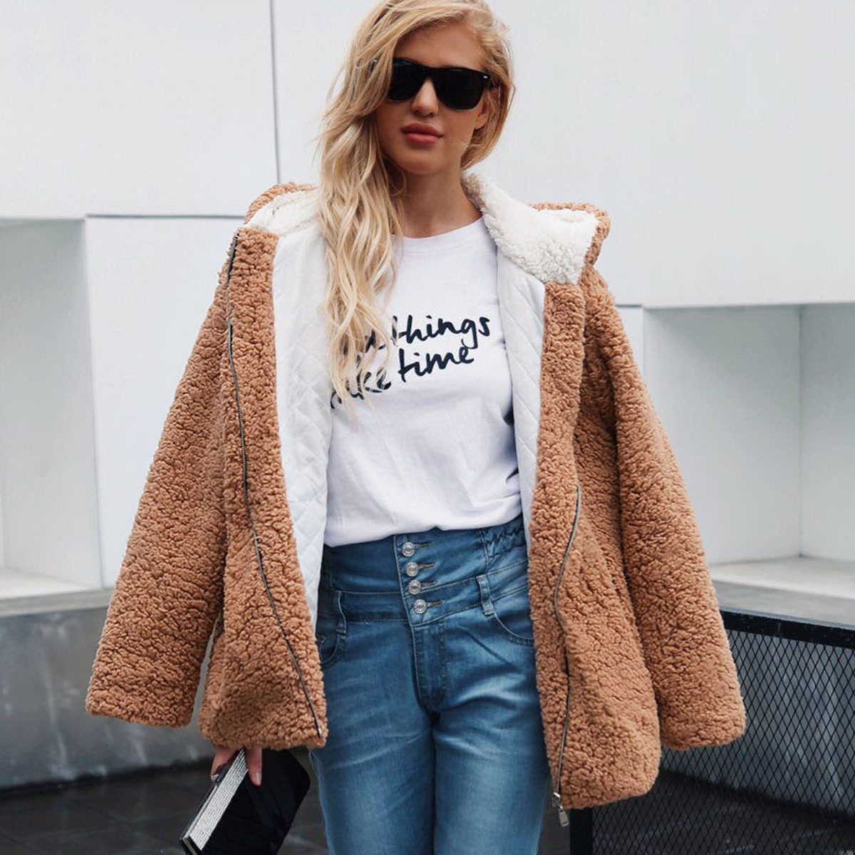 Fleece Sweater With Zipper To Keep Warm Khaki - Shop at LoveMi