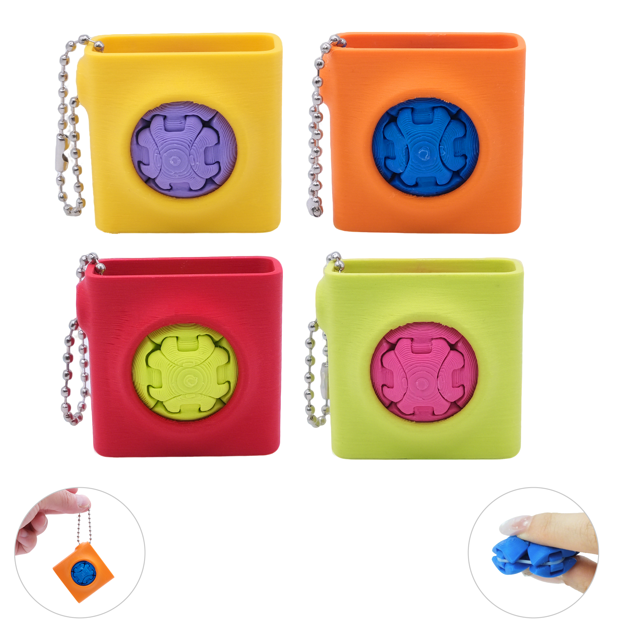 3D Printed Pocket Fidget Squeeze Toy With Protective Shell And Ball Chain, Portable Handheld Sensory Fidget Keychain Toy For Desk, Bag And Everyday Carry