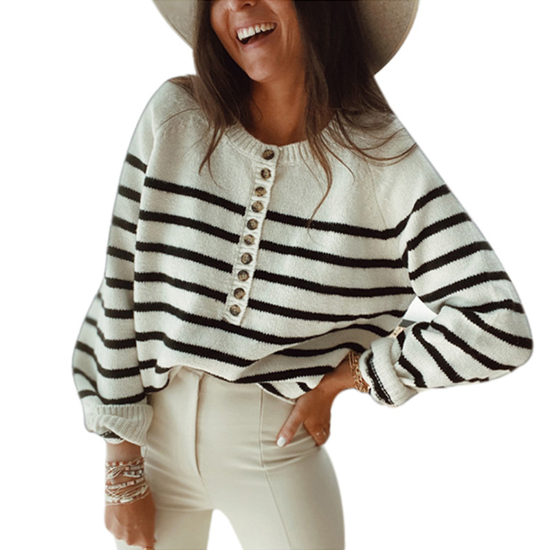 Title 5, Striped pullover blouse fashion button cardigan...