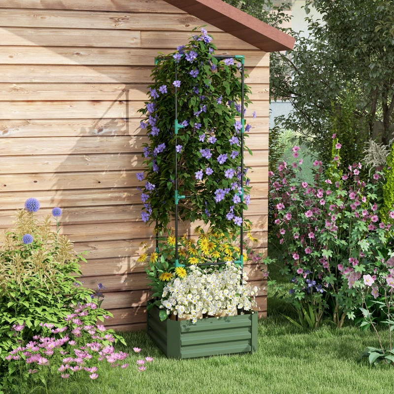 Raised Garden Bed With Tomato Cage For Climbing Vines, Green