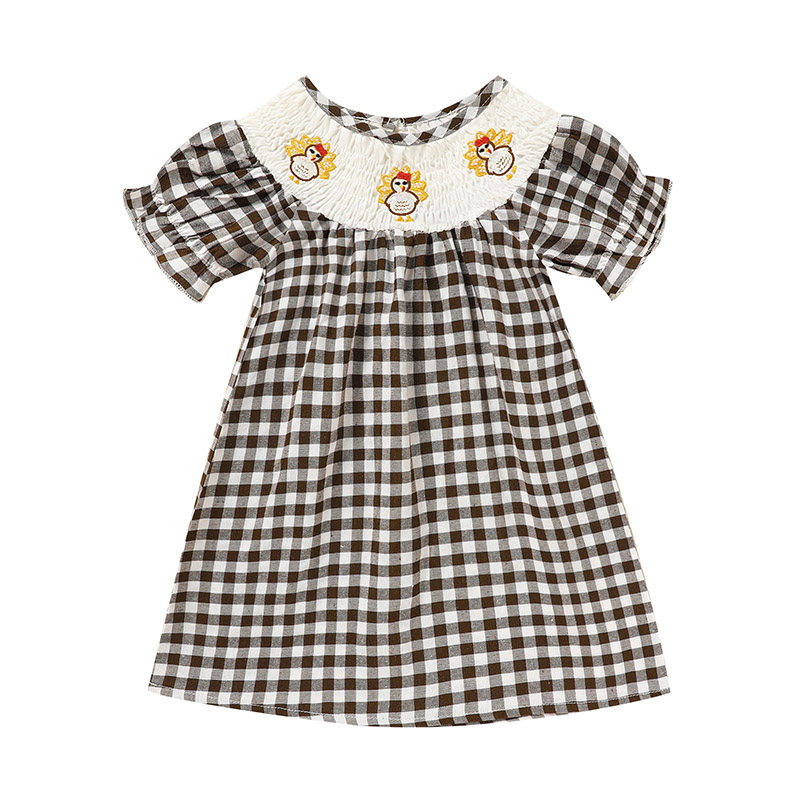 Infant Baby Girls Thanksgiving Dress Turkey Print Casual Short Sleeve Plaid Party Costume Dresses 2