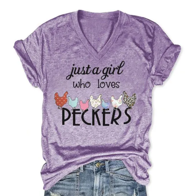 Just A Girl Who Likes Woodpecker V neck T shirt Solid Color Printing Pullover Purple - Shop at LoveMi