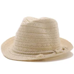 UV Protection Crochet Men's And Women's Top Hat Raffia Straw - Milk White - View 1