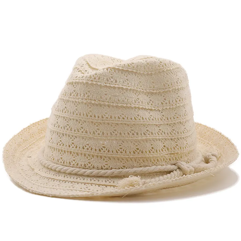 UV Protection Crochet Men's And Women's Top Hat Raffia Straw - Milk White