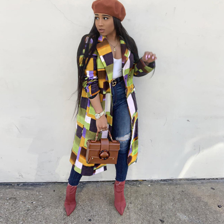 Women's Colorful Woolen Coat Fashion Lapel Yellow - Shop at LoveMi