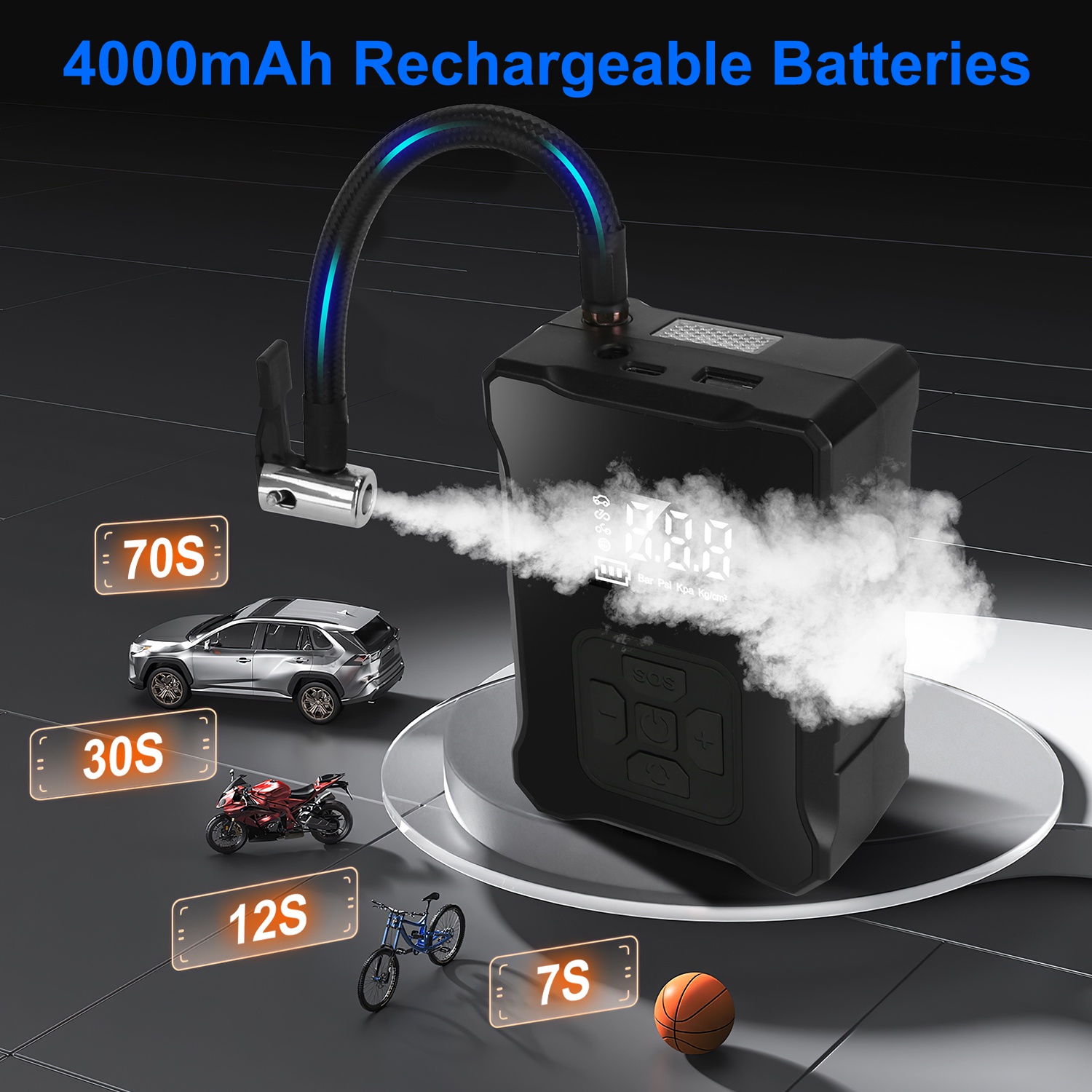1Pc 150PSI Cordless Tire Inflator Digital Air Compressor With LED Light Emergency Power Bank For Cars Motorcycles Bicycles Balls - Image 16