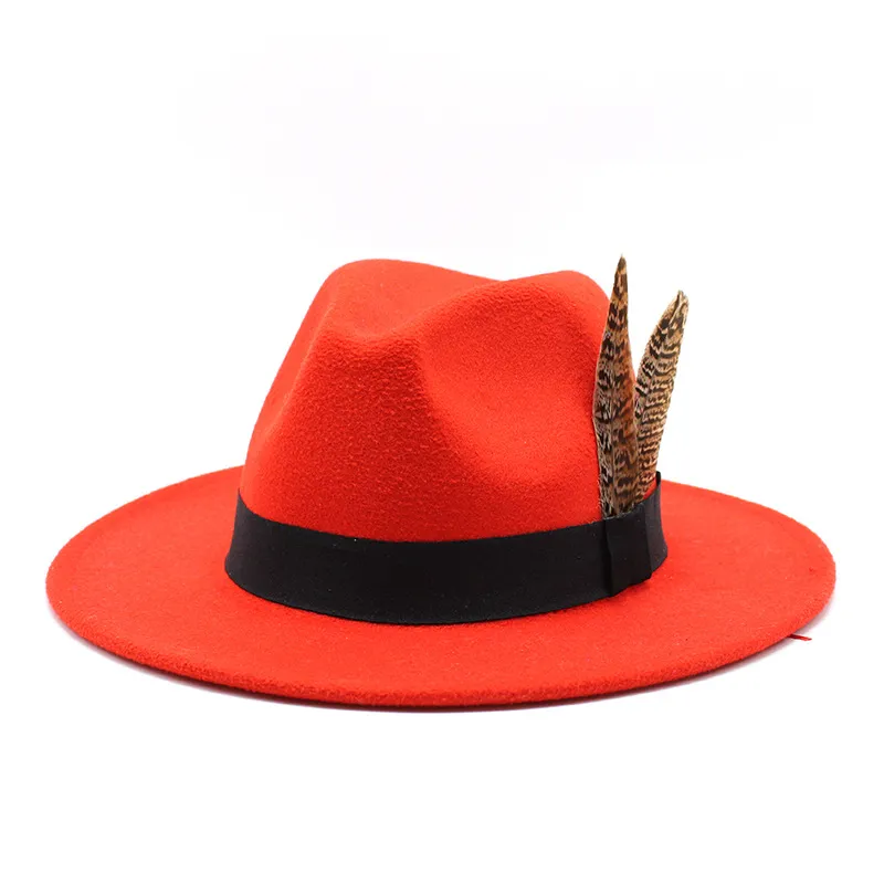 British Style Versatile Flat Border Jazz Hat Woolen - Orange Red