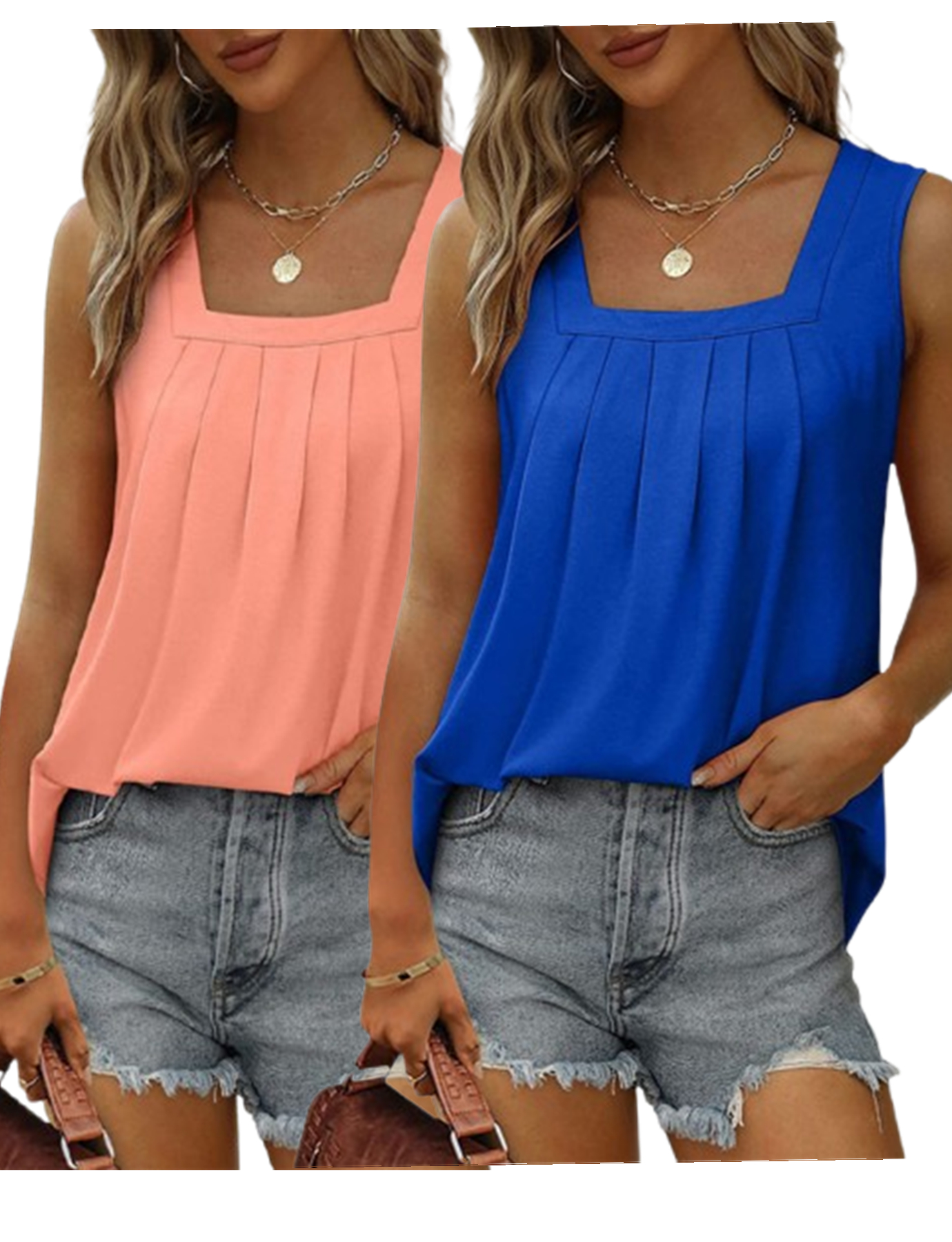 2-piece Women’s Vest Pleated Square Neck Sleeveless Tuxedo Top