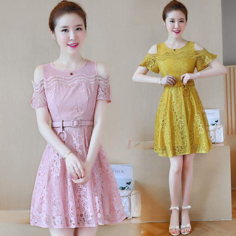 Off-the-shoulder Chiffon Lace A-line Dress Summer