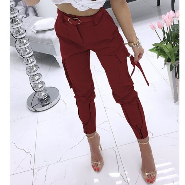 Cross Border New Product Casual Pants Women's Trousers Solid Color Overalls And Cropped Trousers Wine Red - Shop at LoveMi